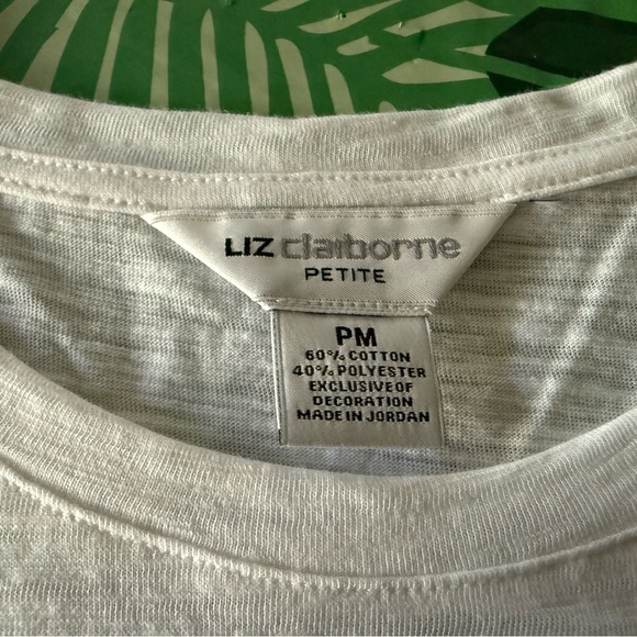 New Liz Claiborne White Short Sleeves Lace Top PM Petite M NWT - Picture 5 of 6